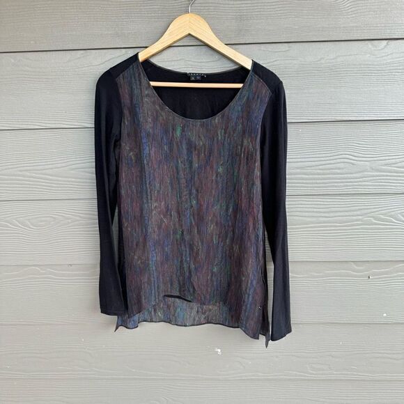Theory mixed media silk blouse - Picture 1 of 8